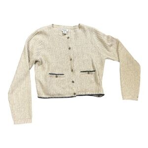 NWT Song of Style By Aimee Song Cream Cardigan with Black Trim Size Large